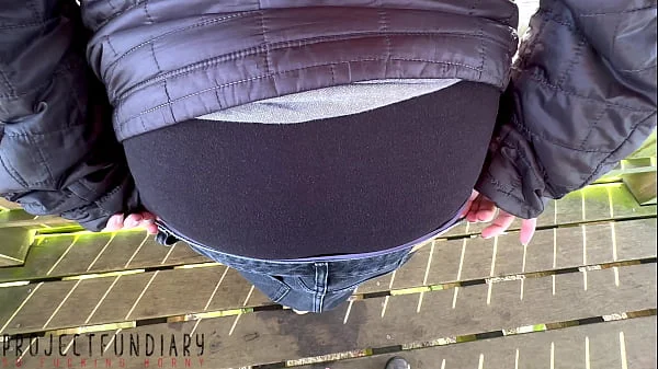 risky public outdoor quickie with girl in jeans ends with cum on floor, projectfundiary